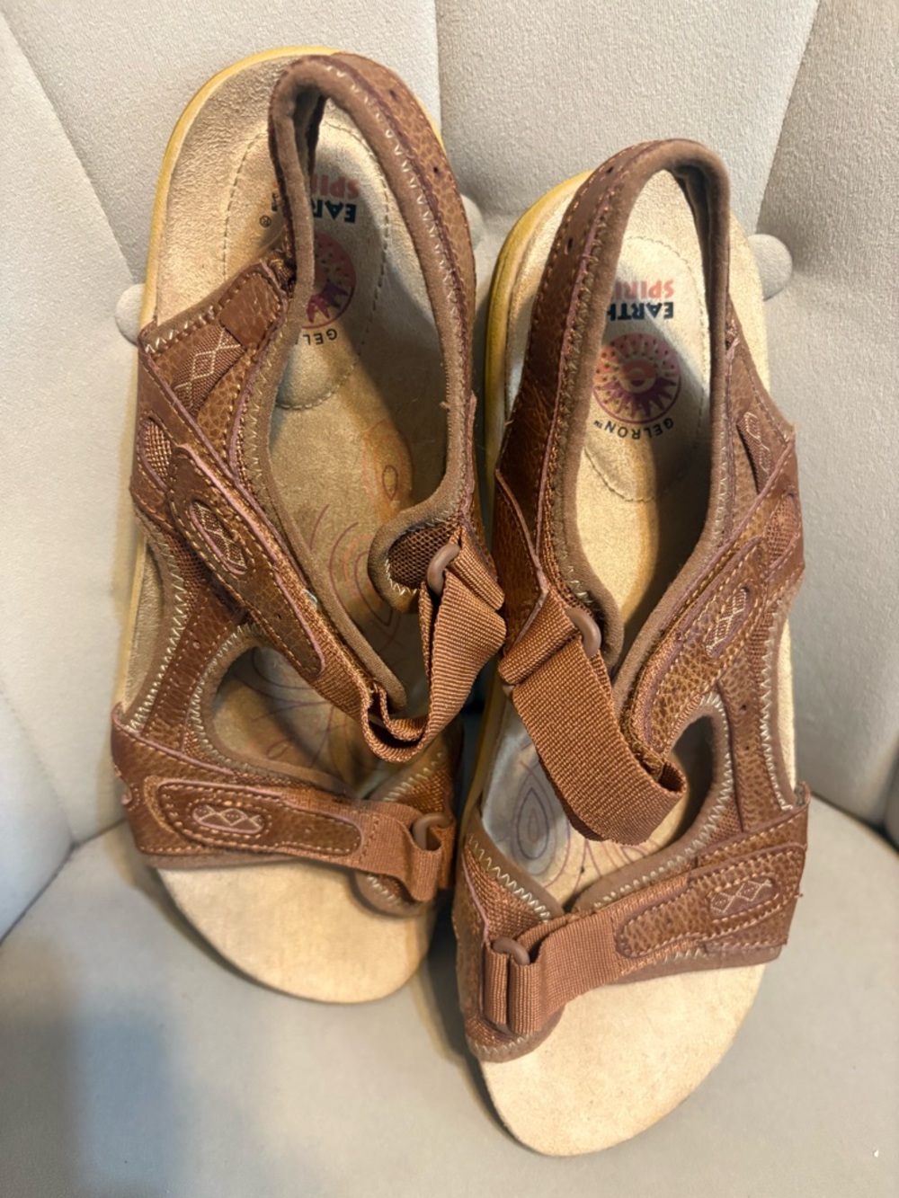 Earth Spirit Brown Leather Adjustable Strap Comfort Sandals - Picture 4 of 6